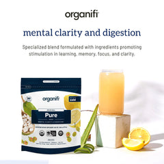 Organifi Pure served in a glass with ice for a refreshing cold focus boost.