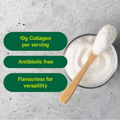Organika Collagen Enhanced scoop beside the bottle ready to mix.