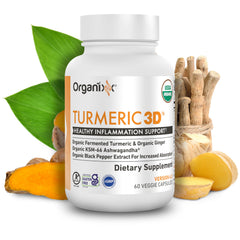 Organixx turmeric curcumin capsules shown for joint support.