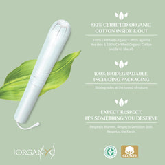 Organyc cardboard applicator highlights eco-friendly design.