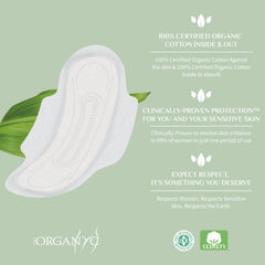 Organyc soft, discreet wrapped pad for on-the-go use.