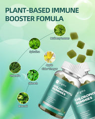 ORGMO Chlorophyll Gummies close-up with pale green-apple flavor detail.
