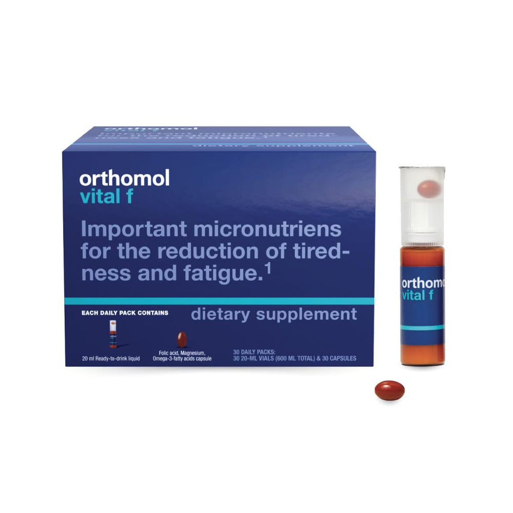Orthomol Vital F daily pack supports energy and well-being.