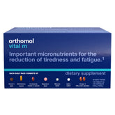 Orthomol Vital M tablets front view; supports daily vitality for men.