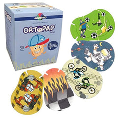 Ortopad Bamboo Boys Eye Patches Racing Flames design offers breathable comfort for kids during wear.