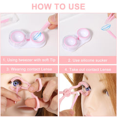 Oruola contact insertion tool with ergonomic design reduces finger pressure.