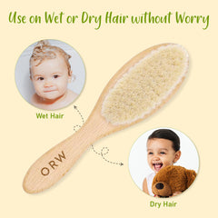 ORW OREN’S baby brush is safe for sensitive skin thanks to soft natural bristles.