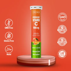 ORZAX Vitamina C 1000 mg tabletas disolventes en agua, dosis rápida para empezar el día.