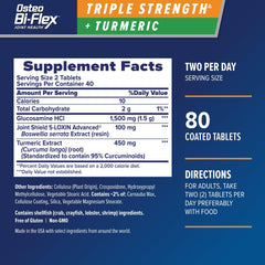 Osteo Bi-Flex bottle label featuring glucosamine and turmeric details for joints.
