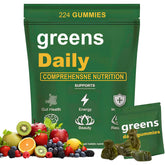 Oviaapo Greens Gummies bottle, vibrant greens, supporting daily wellness and digestion