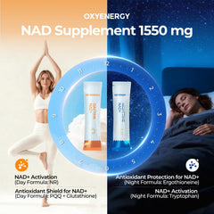 OxyEnergy ingredient panel highlighting green tea extract and PQQ.