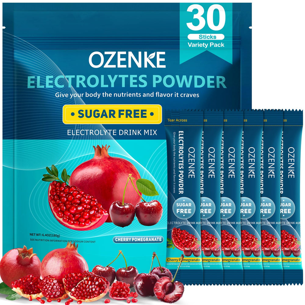 OZENKE cherry electrolyte packet ready to mix for quick hydration after workouts.
