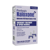 Padagis Naloxone HCI Nasal Spray packaging shown for convenient home use