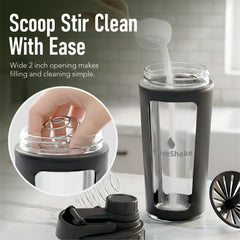 Paddi glass shaker built-in mixer delivers smooth blends.