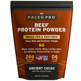 Paleo Pro beef protein powder canister highlights 26g serving for paleo and keto support.