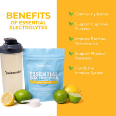 Paleovalley Lemon Lime electrolyte powder with no sugar added for clean hydration.