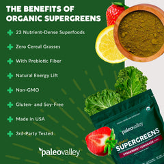 Paleovalley Organic Supergreens spoon-dip signals convenient flavor for busy mornings.