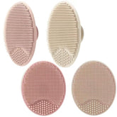 PandaEar baby cradle cap brush pink close-up with soft silicone bristles for gentle cleansing