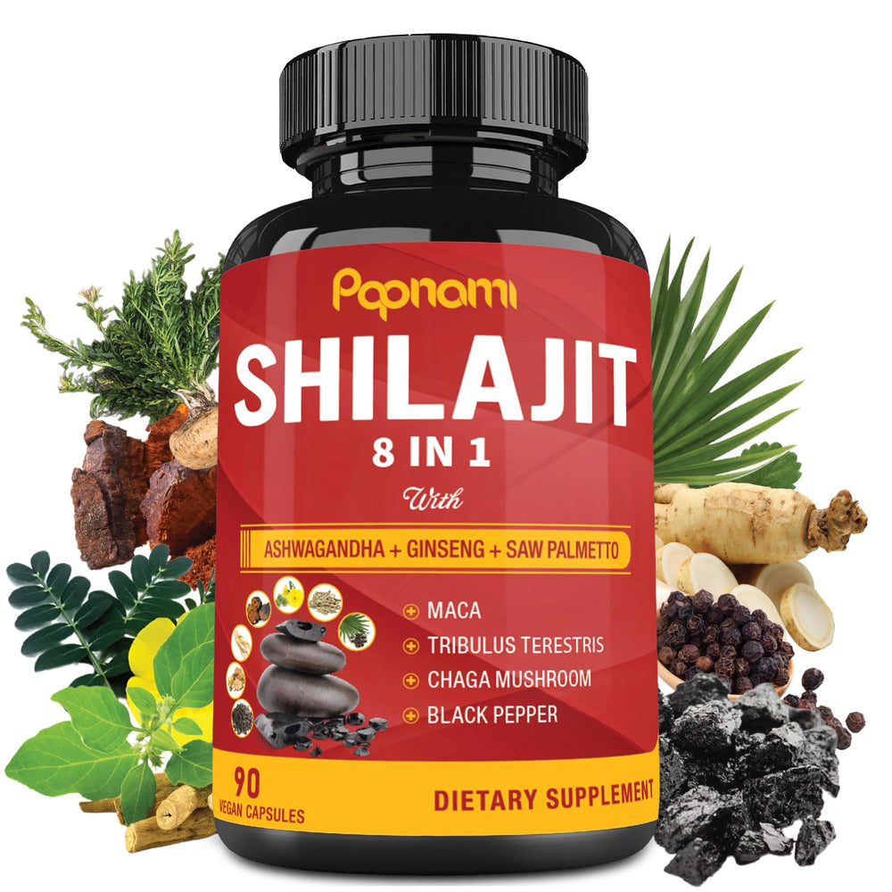 Papnami Shilajit Himalayan capsules bottle: daily wellness support with natural minerals.