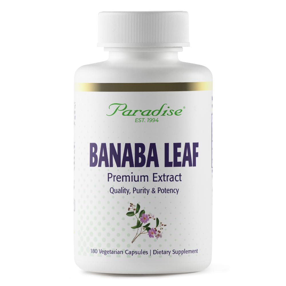 Paradise Herbs Banaba Leaf 12:1 extract bottle for easy daily supplementation.
