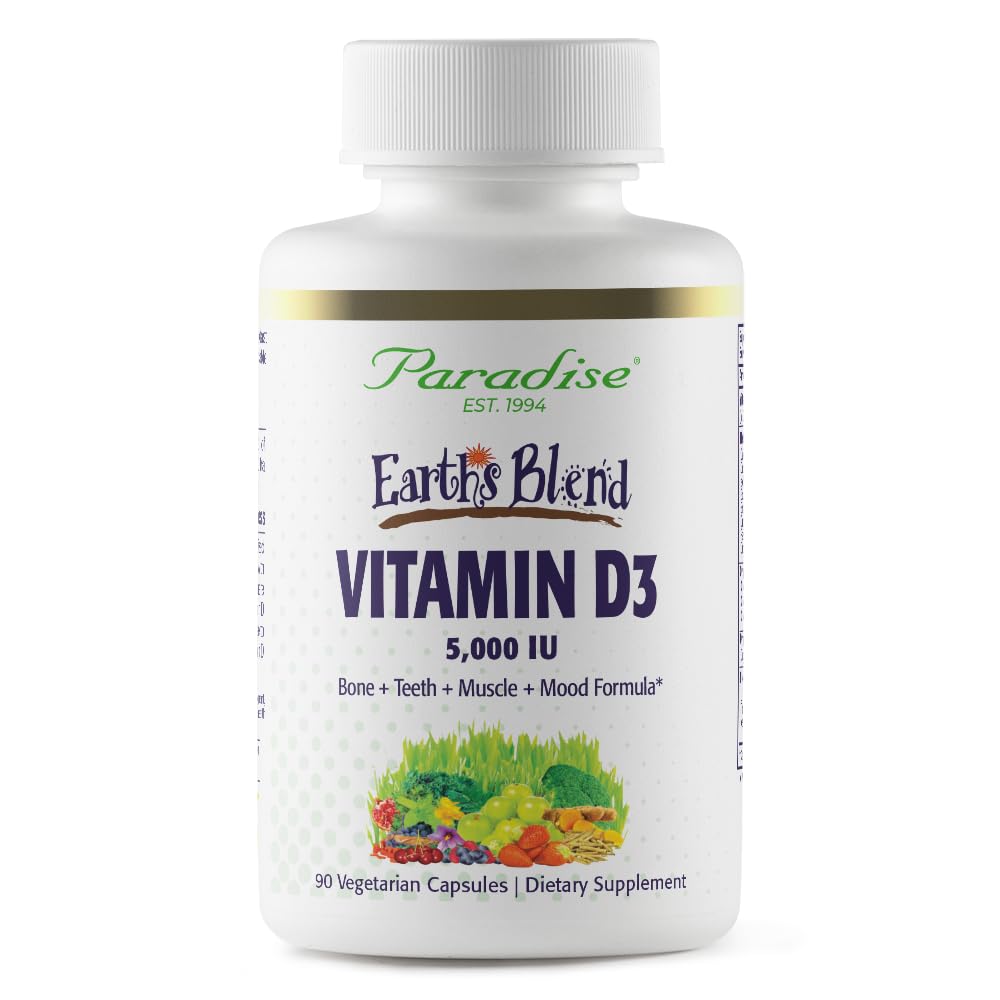 Paradise Herbs Earth’s Blend Vitamin D3 bottle front signaling daily wellness support