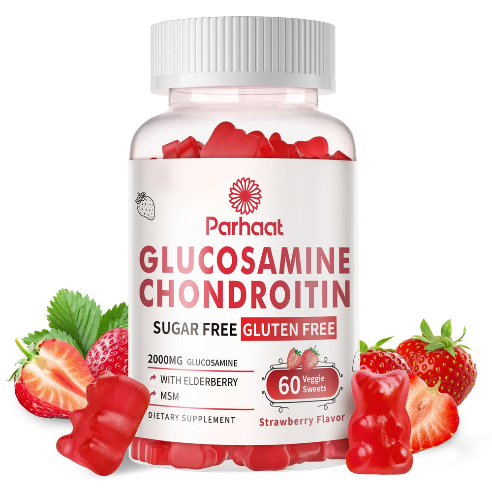 Parhaat Glucosamine Chondroitin Gummies elderberry bottle displays a tasty joint support supplement