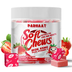 Parhaat Iron Soft Chew Strawberry bottle for convenient daily iron support