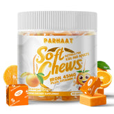 Parhaat Iron Soft Chews orange bottle shows convenient daily iron support.