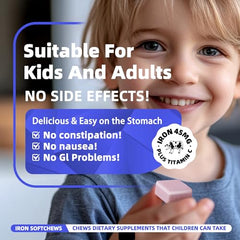 Parhaat Iron Soft Chews with Vitamin C dose label highlighting absorption support.