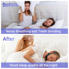 Parniho airflow jaw strap demonstrates support for nasal breathing during rest.