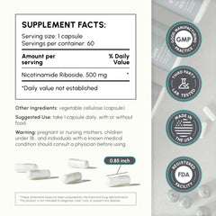 partiqlar nicotinamide riboside 500mg bottle with glass on table promoting daily vitality