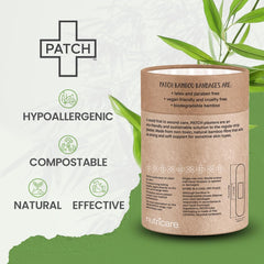 PATCH natural bamboo bandages close-up, mineral adhesive for comfortable daily wear.