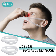 Patelai external nasal bandage being worn as dressing holder with behind-ear fit.