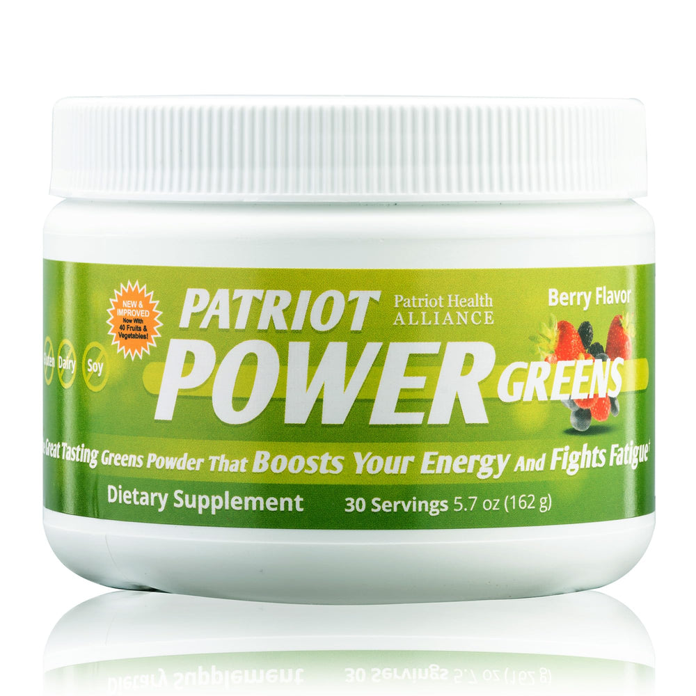 Patriot Power Greens bottle front view for natural energy from greens