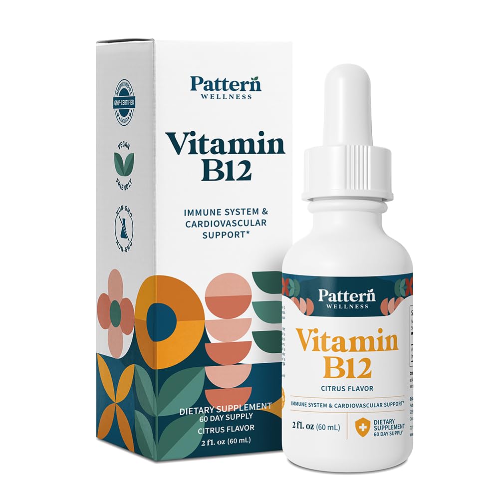 Pattern Wellness Vitamin B12 bottle front view with citrus flavor for daily energy support