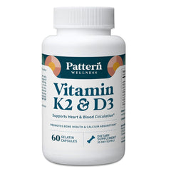 Pattern Wellness Vitamin K2 D3 with Calcium bottle front view supports whole-body balance