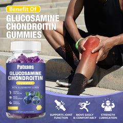 Patxans glucosamine chondroitin gummies packaging outer box demonstrates adult-friendly chewable supplement.