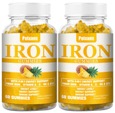 Patxans iron gummies bottle with pineapple flavor provides convenient daily iron support.