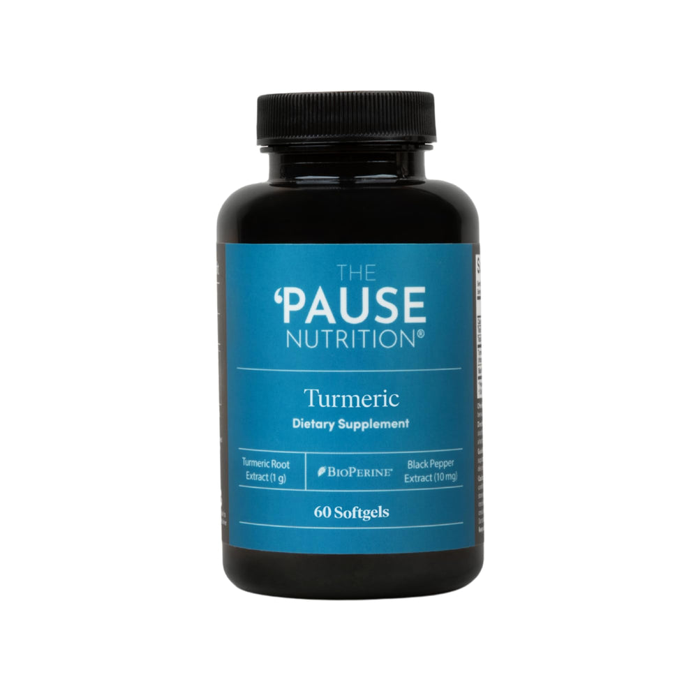 Pause Life Turmeric softgel bottle on a clean surface for daily joint and immune wellness.