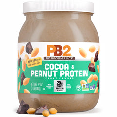 PB2 Performance peanut protein bottle front showing dairy-free protein for vegan meals.