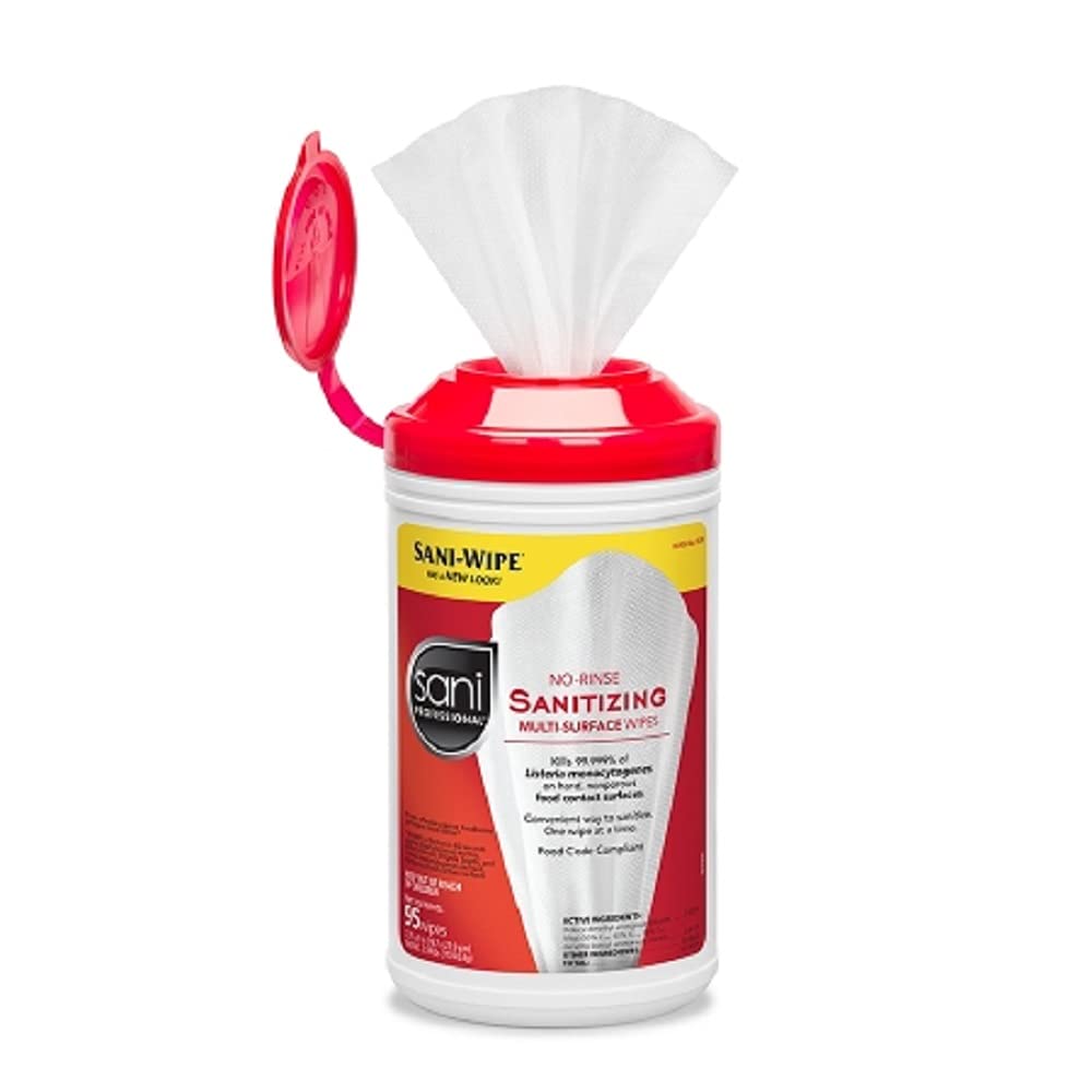 PDI Sani-Wipe canister front view, non-rinse sanitizer for food-contact surfaces.