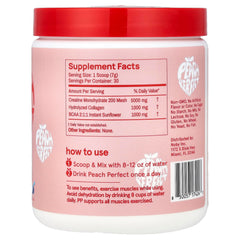 Peach Perfect Creatine Blend powder in pink lemonade, dissolves smoothly for workouts