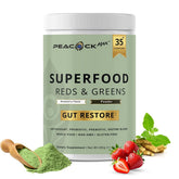Peacock Max Reds & Greens powder tub front for daily nutrition.