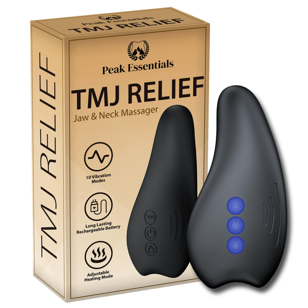 Peak Essentials TMJ Massager front view with ergonomic grip for precise jaw relief.