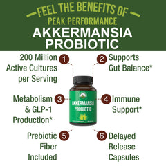 Peak Performance Akkermansia capsules pack for convenient daily use