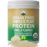 Peak Performance complete plant protein vanilla bottle showing no artificial flavors