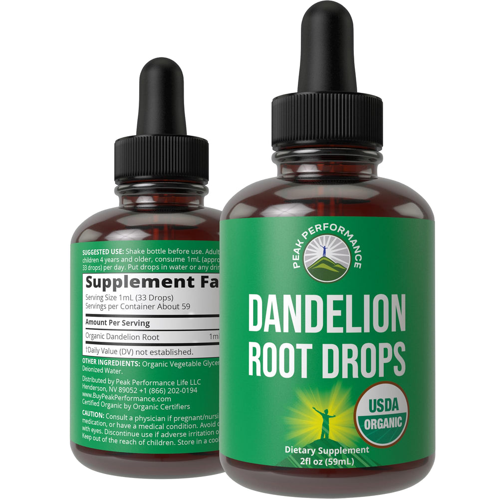 Peak Performance Dandelion Root Extract drops bottle for daily dosing and digestive support.