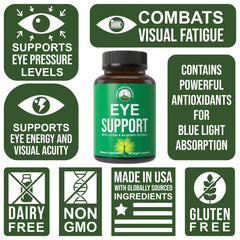 Peak Performance Eye Vitamins on a desk suggests a simple daily capsule routine.