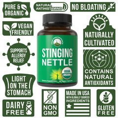 Peak Performance nettle capsules packaging front emphasizes vegan formula and quality