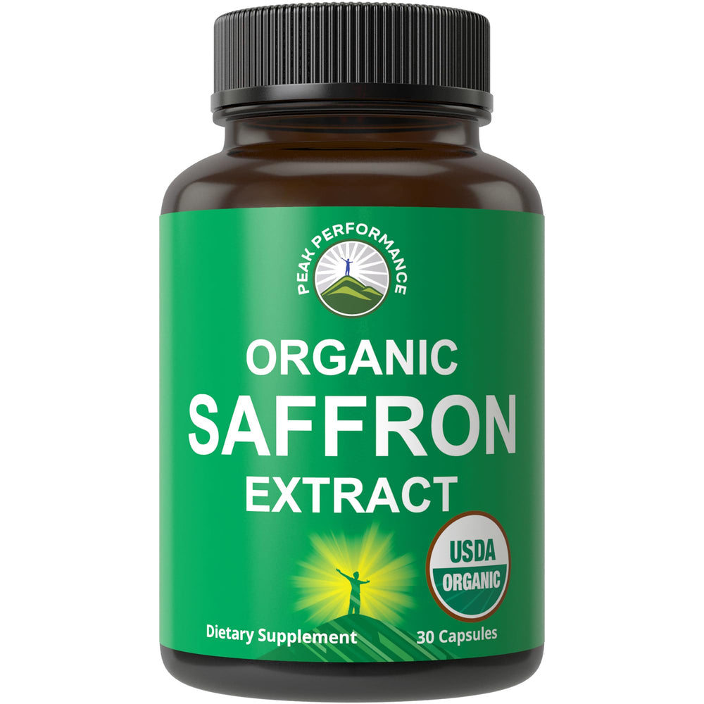 Peak Performance saffron extract capsules bottle for daily mood and focus support